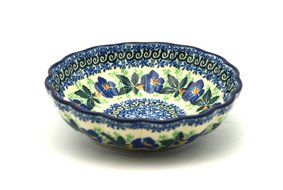 Polish Pottery Bowl - Shallow Scalloped - Medium - Blue Pansy