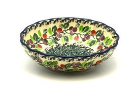 Polish Pottery Bowl - Shallow Scalloped - Medium - Burgundy Berry Green