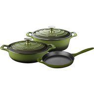 La Cuisine LC 2750MB 5 Piece Pro Enameled Cast Iron Oval Casserole Cookware Set, Olive Green