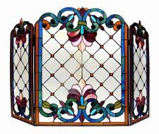 Tiffany Style Stained Glass Victorian Fireplace Screen