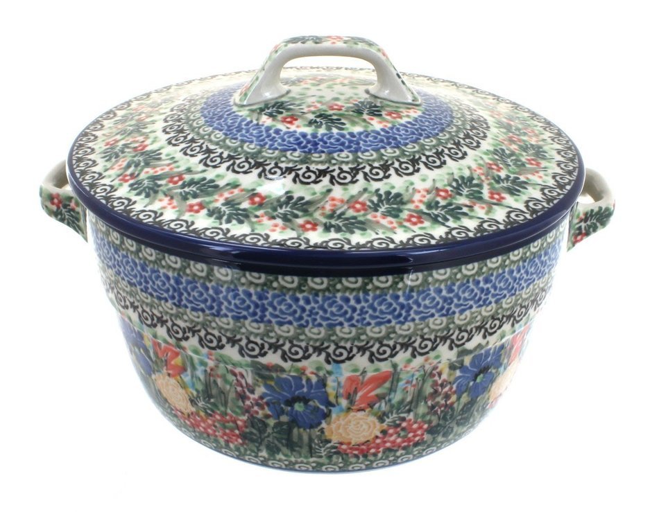 Polish Pottery Summer Blooms Round Baker with Lid