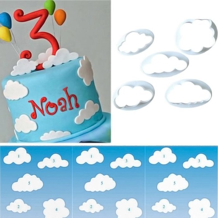 （Set of 5） Fluffy Cloud Plastic Fondant Cutter Cake Mold Fondant Sugar craft Cookies Plunger Cutter Mold Cake...