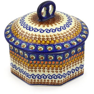 Polmedia Polish Pottery 6-inch Stoneware Jar with Lid H9530E Hand Painted from Ceramika Artystyczna in Boleslawiec... N3