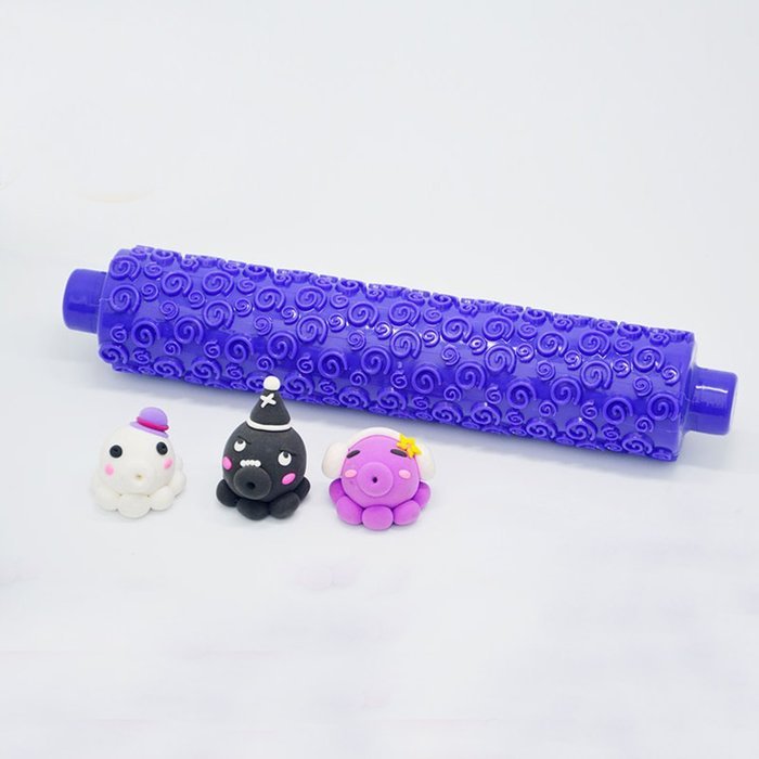 DUFUSTORE 10" Rolling Pin HDPE Cake Fondant Sugarcraft Paste Spiral Embossed Purple N4