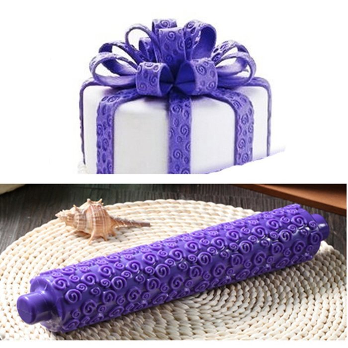 DUFUSTORE 10" Rolling Pin HDPE Cake Fondant Sugarcraft Paste Spiral Embossed Purple N5