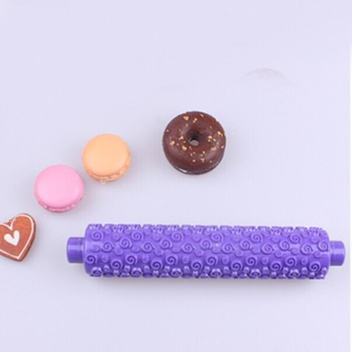 DUFUSTORE 10" Rolling Pin HDPE Cake Fondant Sugarcraft Paste Spiral Embossed Purple N6
