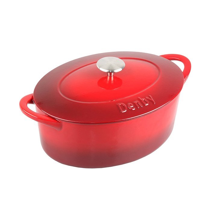 Denby Cast Iron Oval Covered Casserole, 4.2-Liter, Red