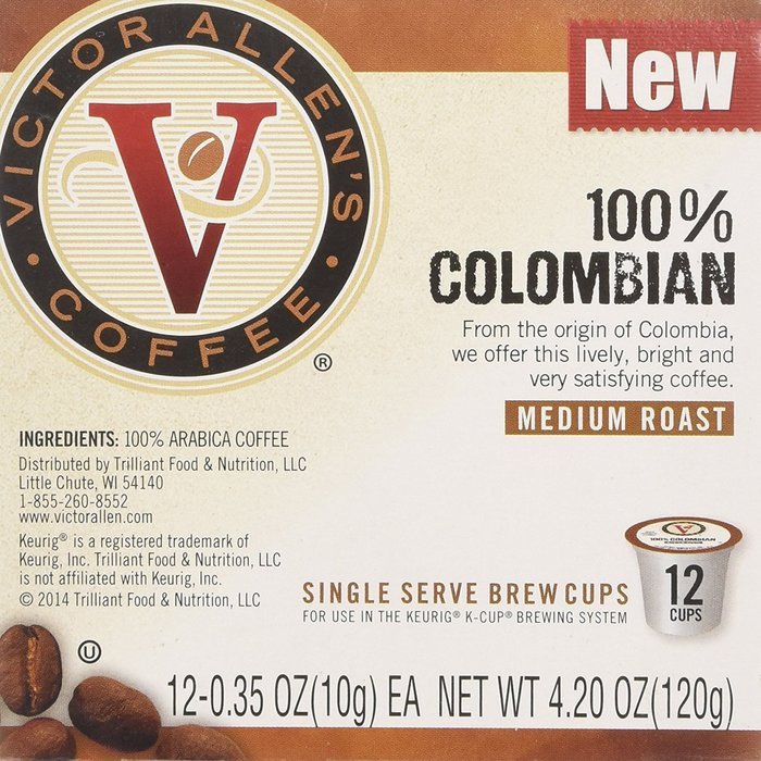 Victor Allen Coffee 100% Colombian, Medium Roast Single Serve Cup for Keurig K-Cup Brewers, 12 Count N4