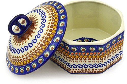 Polmedia Polish Pottery 6-inch Stoneware Jar with Lid H9530E Hand Painted from Ceramika Artystyczna in Boleslawiec... N4