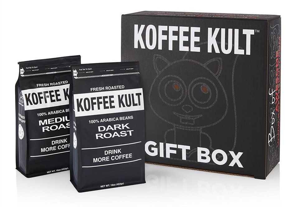 Koffee Kult Coffee Holiday Gift Basket - Variety of 3 Whole Bean Coffee - Dark Roast - Medium Roast - Harrar Coffees N4