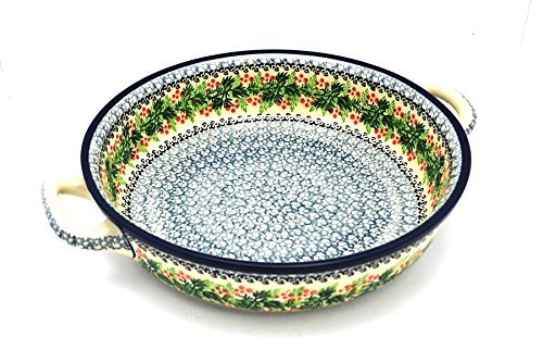 Polish Pottery Baker - Round with Handles - Large - Holly Berry