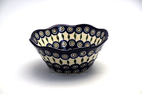 Polish Pottery Bowl - Curvy Edge - 8" - Peacock