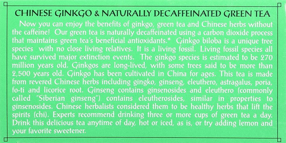 Triple Leaf Tea, Ginkgo & Decaf Green Tea, 20 Tea Bags 1.27 OZ (Pack of 6) N2