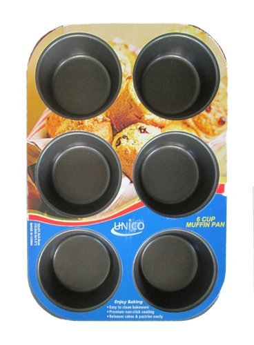 Unico 6 Cup Muffin Pan 12.6" x 8.5" x 1.5" Premium Non-Stick Coating Heavy-Gauge Aluminized Steel