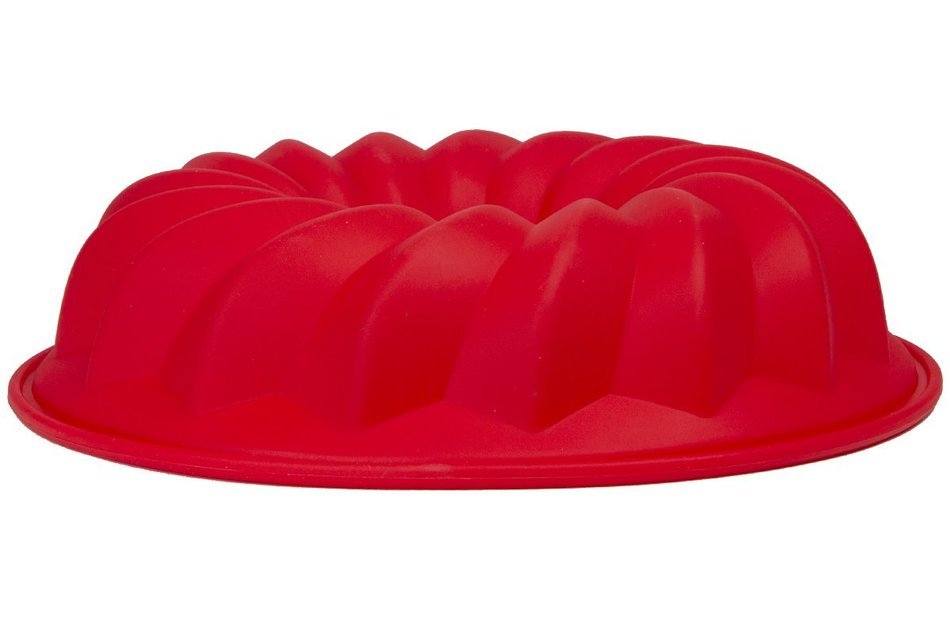 Fluted Bundt Cake Silicone Mold - Round 10x2 Inch Pan - Red
