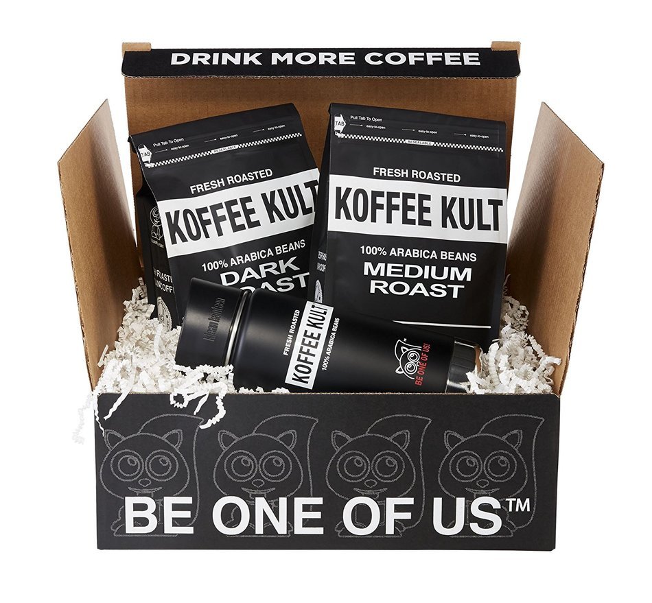 Koffee Kult Coffee Holiday Gift Basket - Variety of 3 Whole Bean Coffee - Dark Roast - Medium Roast - Harrar Coffees N8