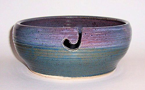 "ABC Products " - Hand Made Clay Glazed Yarn Bowl - With Hole Shaped Like Hook To Guide The Yarn Through - (Rustic...