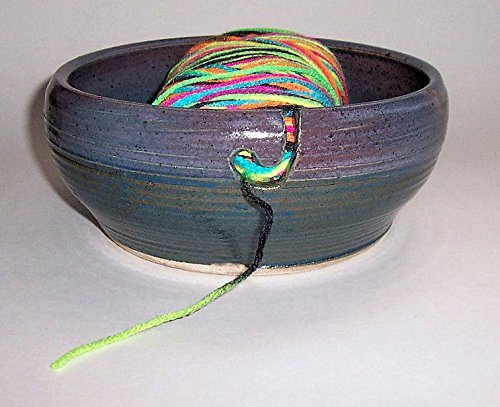 "ABC Products " - Hand Made Clay Glazed Yarn Bowl - With Hole Shaped Like Hook To Guide The Yarn Through - (Rustic... N4