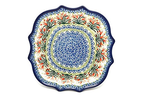 Polish Pottery Tray - Serpentine Edge - Crimson Bells