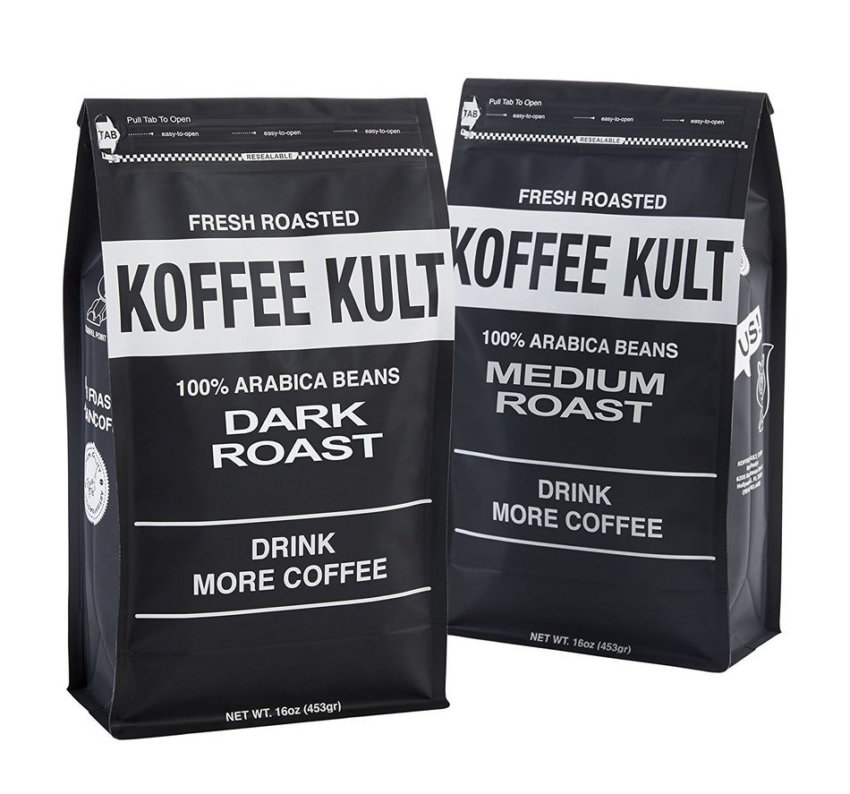 Koffee Kult Coffee Holiday Gift Basket - Variety of 3 Whole Bean Coffee - Dark Roast - Medium Roast - Harrar Coffees N15