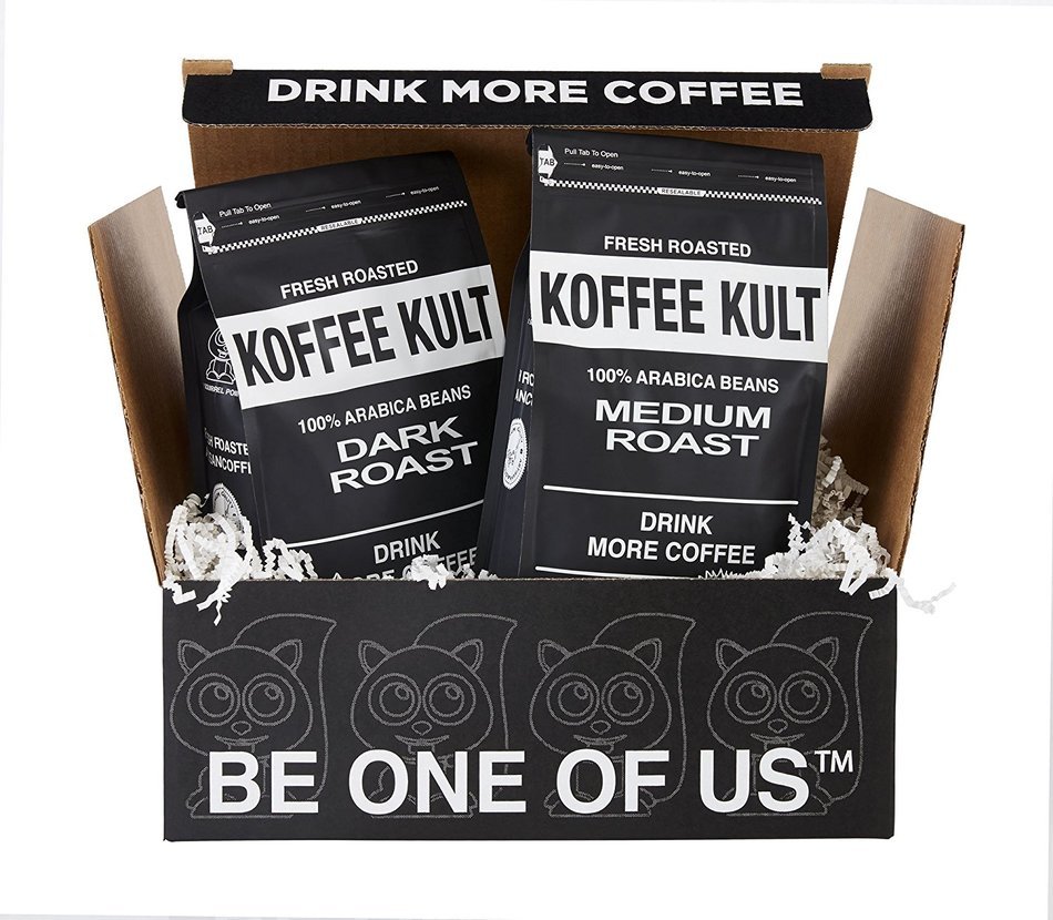 Koffee Kult Coffee Holiday Gift Basket - Variety of 3 Whole Bean Coffee - Dark Roast - Medium Roast - Harrar Coffees N17