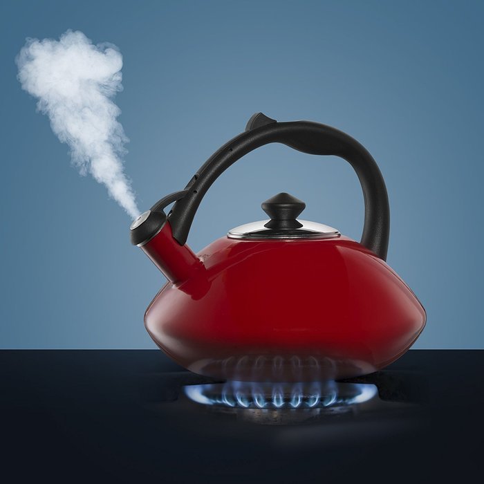 Osaka, Enamel Coated Whistling Tea Kettle - 3 Quart Capacity Teakettle "Kobe Port Tower" (Blue)