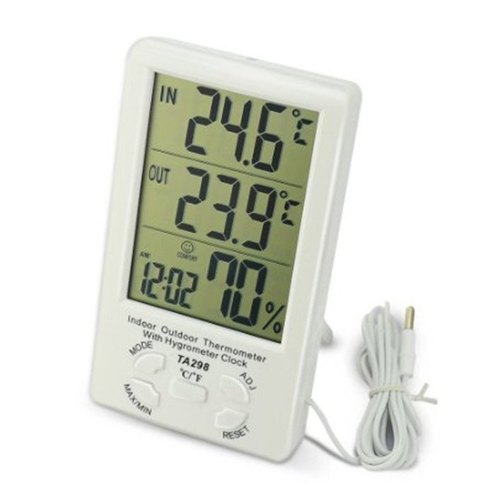 LingsFire Digital LCD Indoor/Outdoor Thermometer Humidity Hygrometer With Min/ Max Value And Clock (TA298) N3
