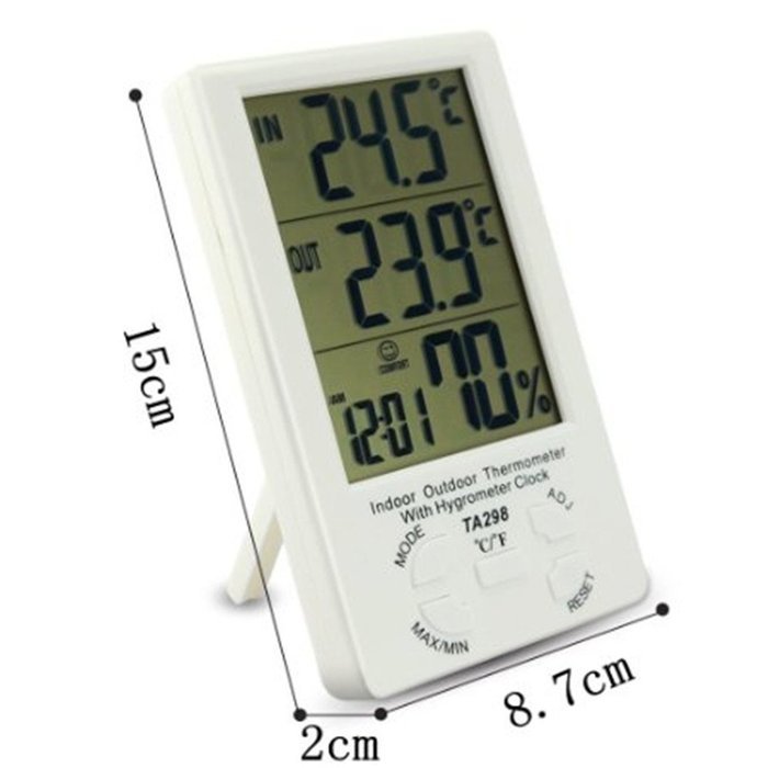 LingsFire Digital LCD Indoor/Outdoor Thermometer Humidity Hygrometer With Min/ Max Value And Clock (TA298) N4