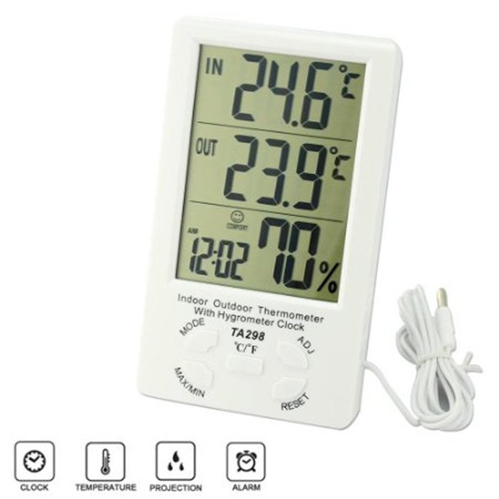 LingsFire Digital LCD Indoor/Outdoor Thermometer Humidity Hygrometer With Min/ Max Value And Clock (TA298) N5