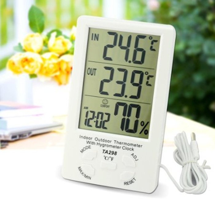 LingsFire Digital LCD Indoor/Outdoor Thermometer Humidity Hygrometer With Min/ Max Value And Clock (TA298) N6