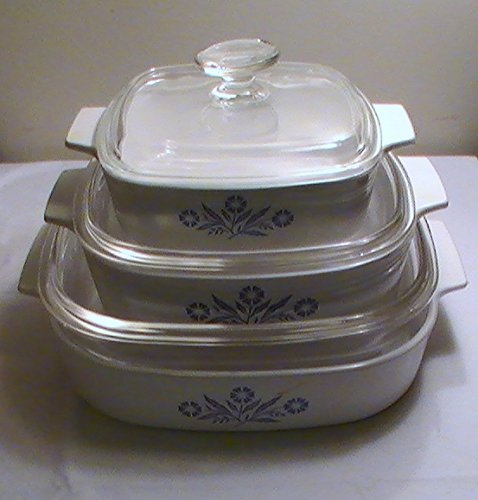 Corning Blue Cornflower Casserole Dishes with Lids--Set of (3) three 1 ...