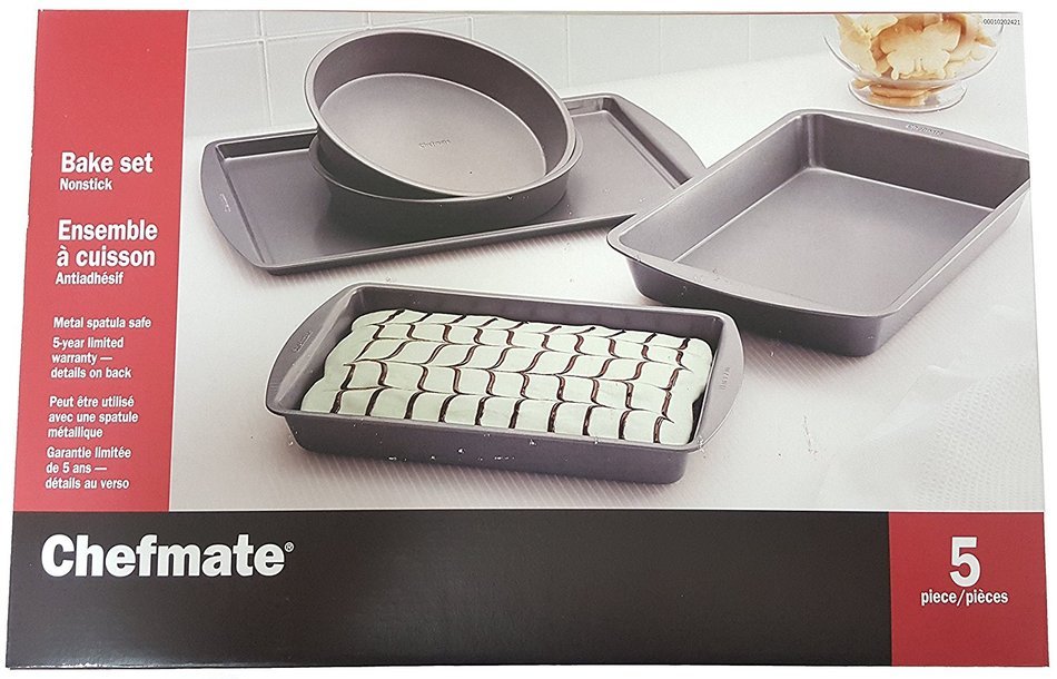 Chefmate 5pc Nonstick Bake Set Cake, Cookie & Brownie Baking Pans N6