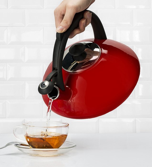 Osaka, Enamel Coated Whistling Tea Kettle - 3 Quart Capacity Teakettle "Kobe Port Tower" (Blue) N3