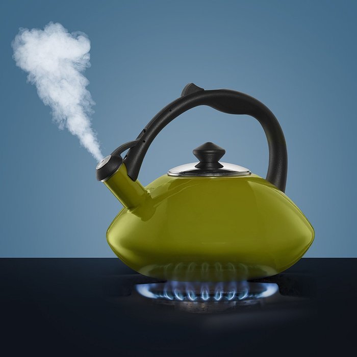 Osaka, Enamel Coated Whistling Tea Kettle - 3 Quart Capacity Teakettle "Kobe Port Tower" (Blue) N4