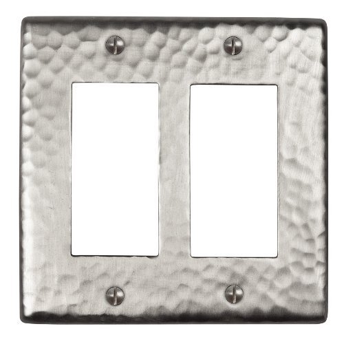 The Copper Factory CF124SN Solid Hammered Copper Double GFCI Plate, Satin Nickel Finish by The Copper Factory