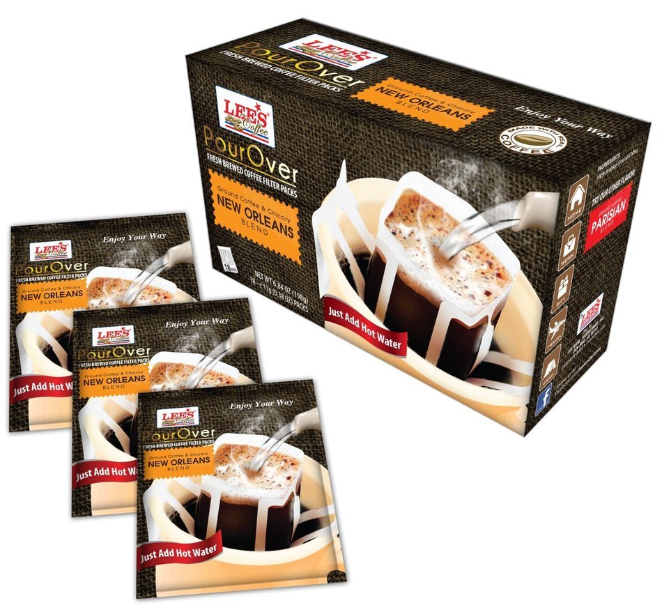 Lee's Coffee Pourover Fresh Ground Filter Packs, New Orleans, 18 Count