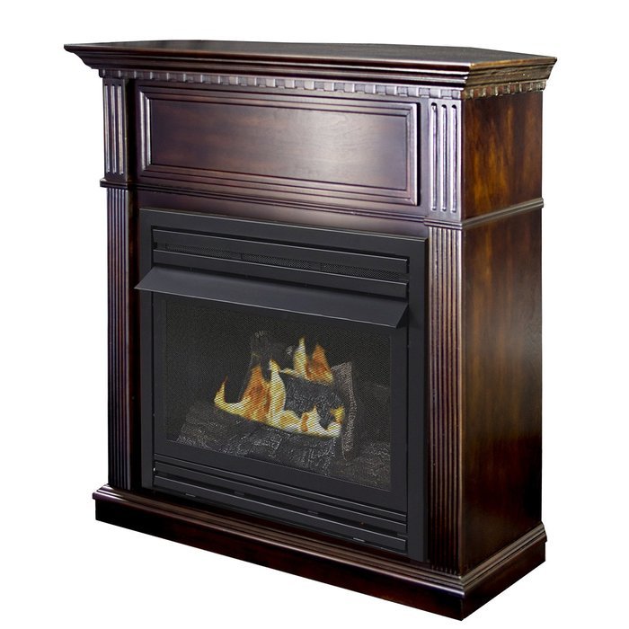Pleasant Hearth Convertible Vent-Free Dual Fuel Fireplace, 42-Inch, Tobacco