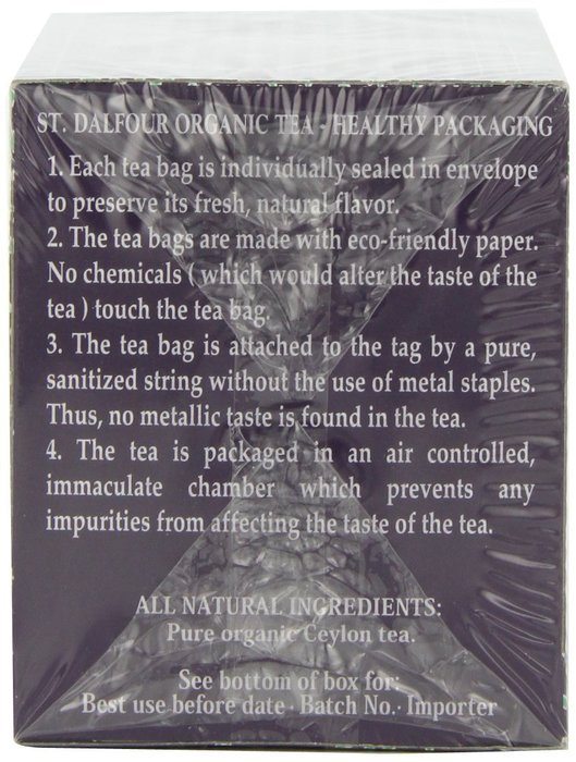 ST. DALFOUR Organic Tea, Tea Bags, Pure Ceylon, 1.75-Ounce Bags, 25-Count Boxes (Pack of 6) N2