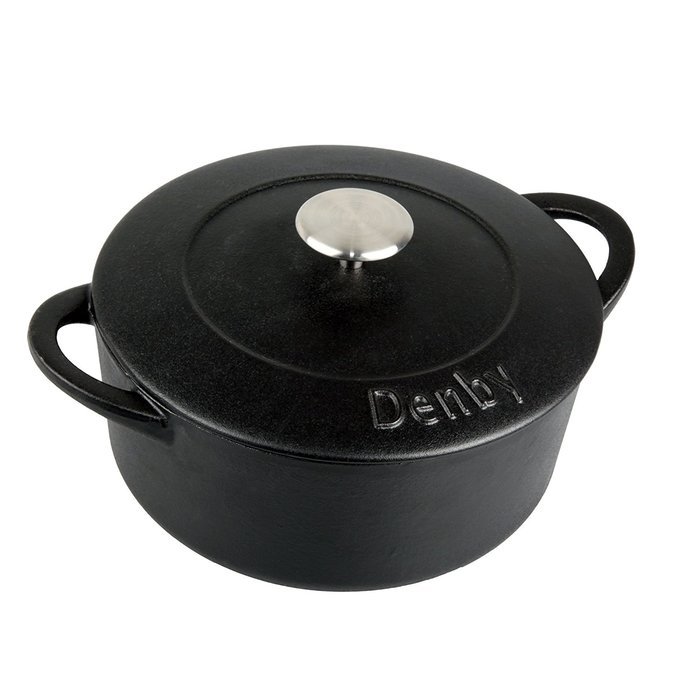 Denby Cast Iron Round Covered Casserole, 3-Liter, Black N5