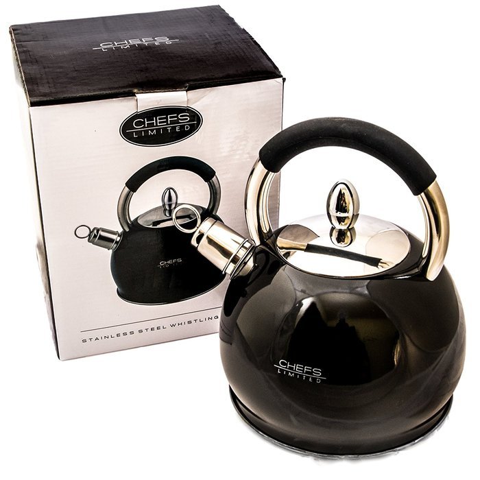 Chefs Limited Stainless Steel Whistling Tea Kettle, 2.75 Quart &ndash; Black