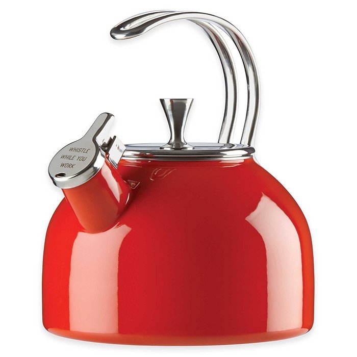 Durable Steel Construction 80oz./2.5qt.Tea Kettle in Flame Red