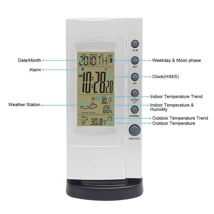 Digital table Clock Indoor Humidity Temperature Monitor Remote Sensor with Weather Station Thermometer Wireless...
