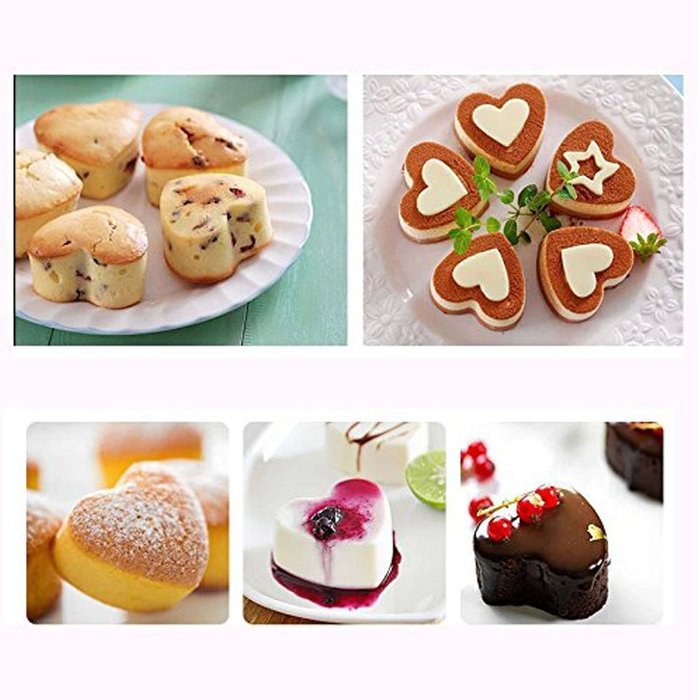 IC ICLOVER Vermilion 100% Food Grade Silicone Bakeware Cake Mold Baking Pan Heart Mold with 8 Cups for Baking... N4