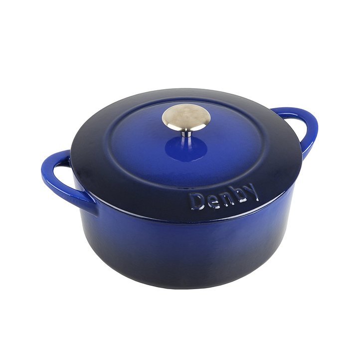 Denby Cast Iron Round Covered Casserole, 3-Liter, Blue N2