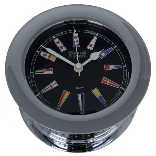 Weem & Plath Chrome Atlantis Nautical Flag Black Dial Clock