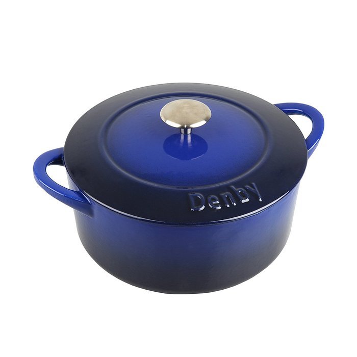 Denby Cast Iron Round Covered Casserole, 3-Liter, Blue N3