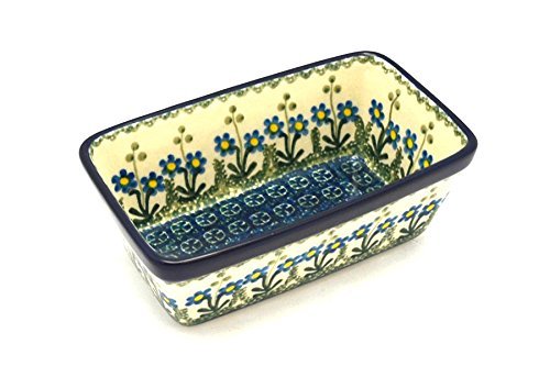 Polish Pottery Baker - Mini Loaf Pan - Blue Spring Daisy