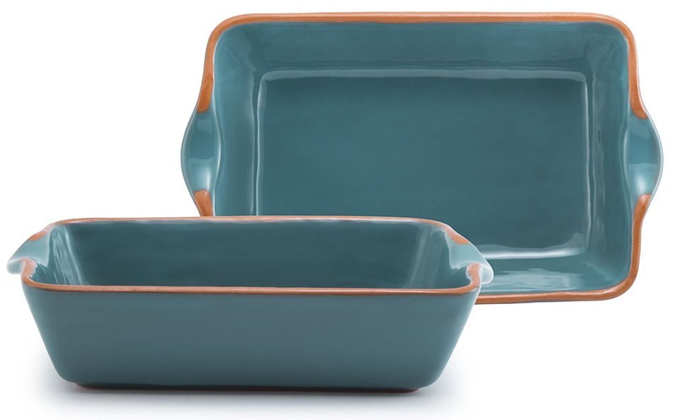 Aqua Blue Glazed Terracotta Ceramic Sm Rectangle Baker, 9"Lx5.5"Wx2.25"H