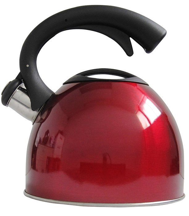 Red Stainless Steel Tea Kettle 2.5 Qt &ndash; Luxury Modern Design &ndash; Nylon Handle & Whistler &ndash; Enhance Kitchen D&eacute;cor... N4