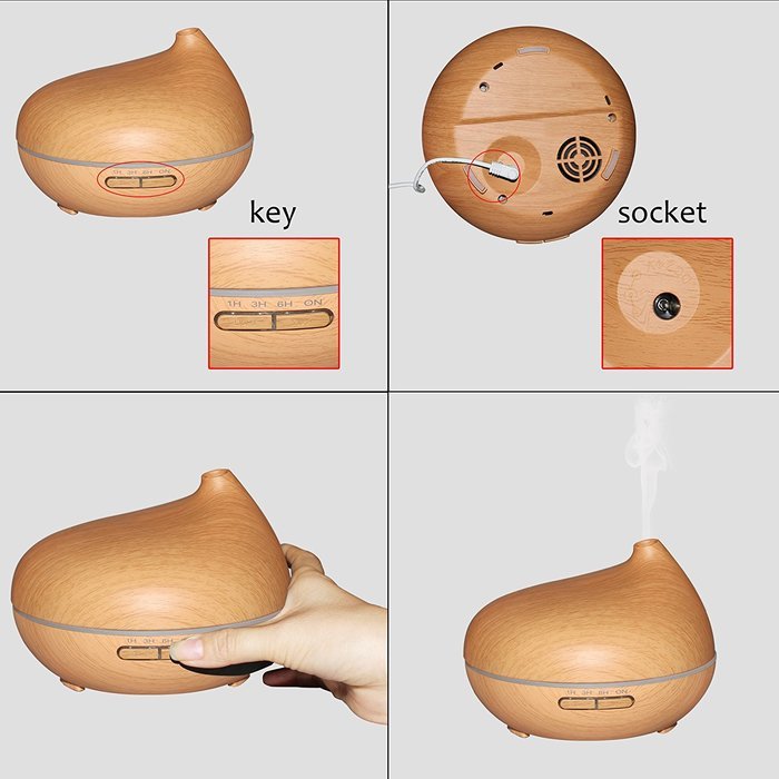 MixMart 300ml Essential Oil Diffuser Wood Grain Cool Mist Humidifier with Color LED Lights Changing